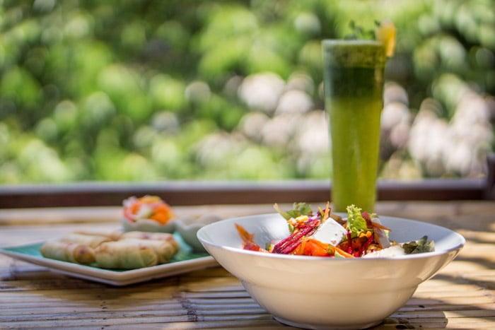 delicious food at bamboo huts at our thailand yoga retreat