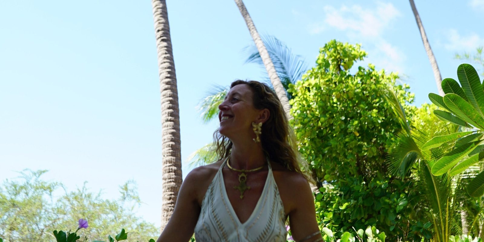 Francie laughing in the tropical light