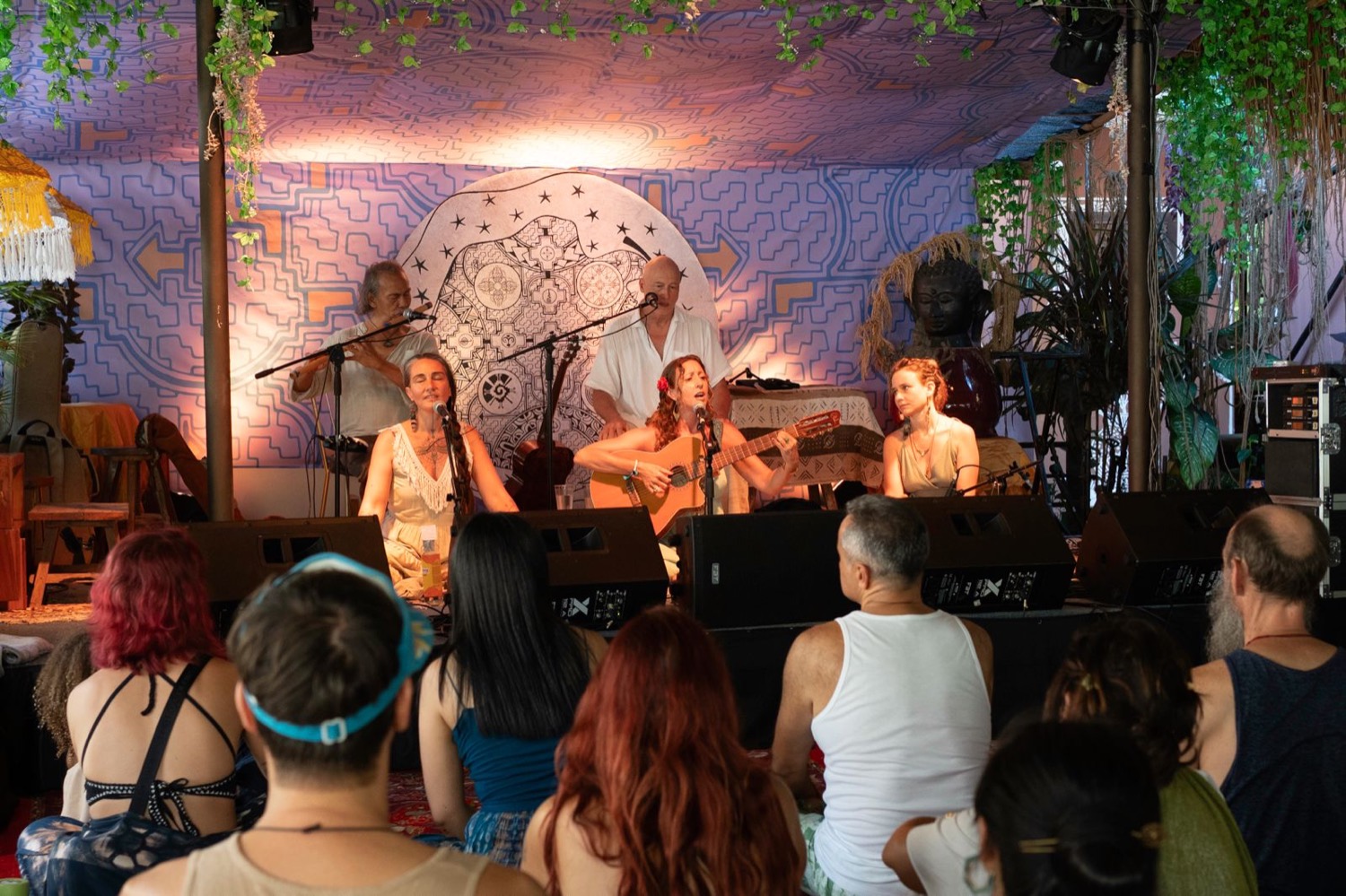 Francie La Flow performing with her band to a full seated audience in Bali