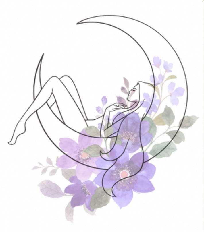 Moon and lavender flowers illustration
